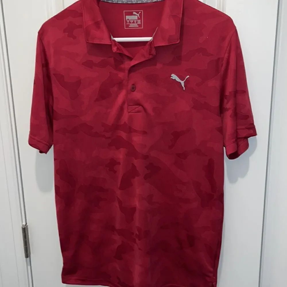 Burgundy Red polyester military Camo Camouflage men’s Golf Polo tennis shirt-S